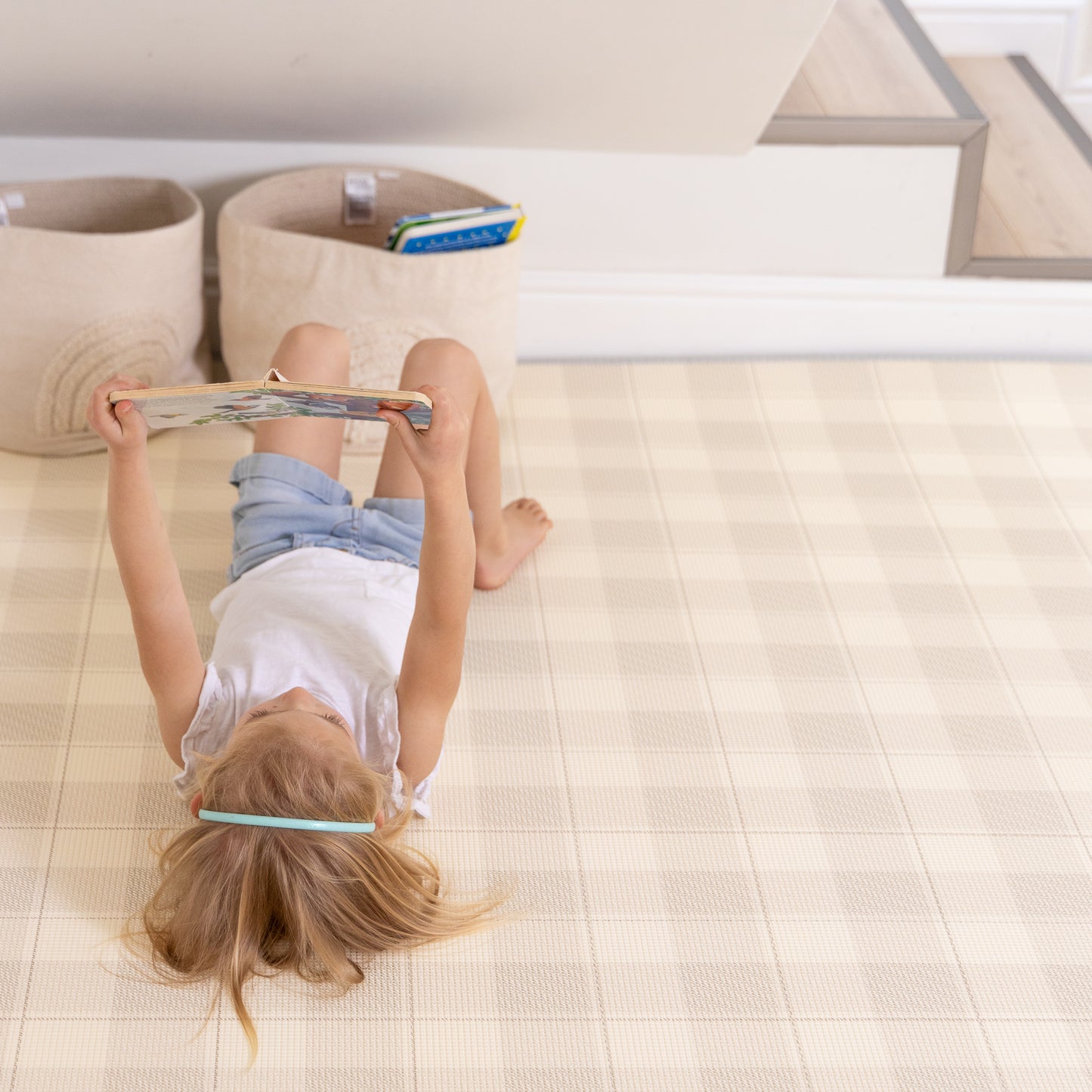 PRE-ORDER: Gingham Stone/ In the Clouds Pink Play Mat (Small)