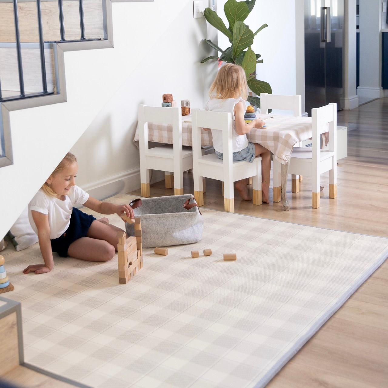 PRE-ORDER: Gingham Stone/ In the Clouds Pink Play Mat (Small)
