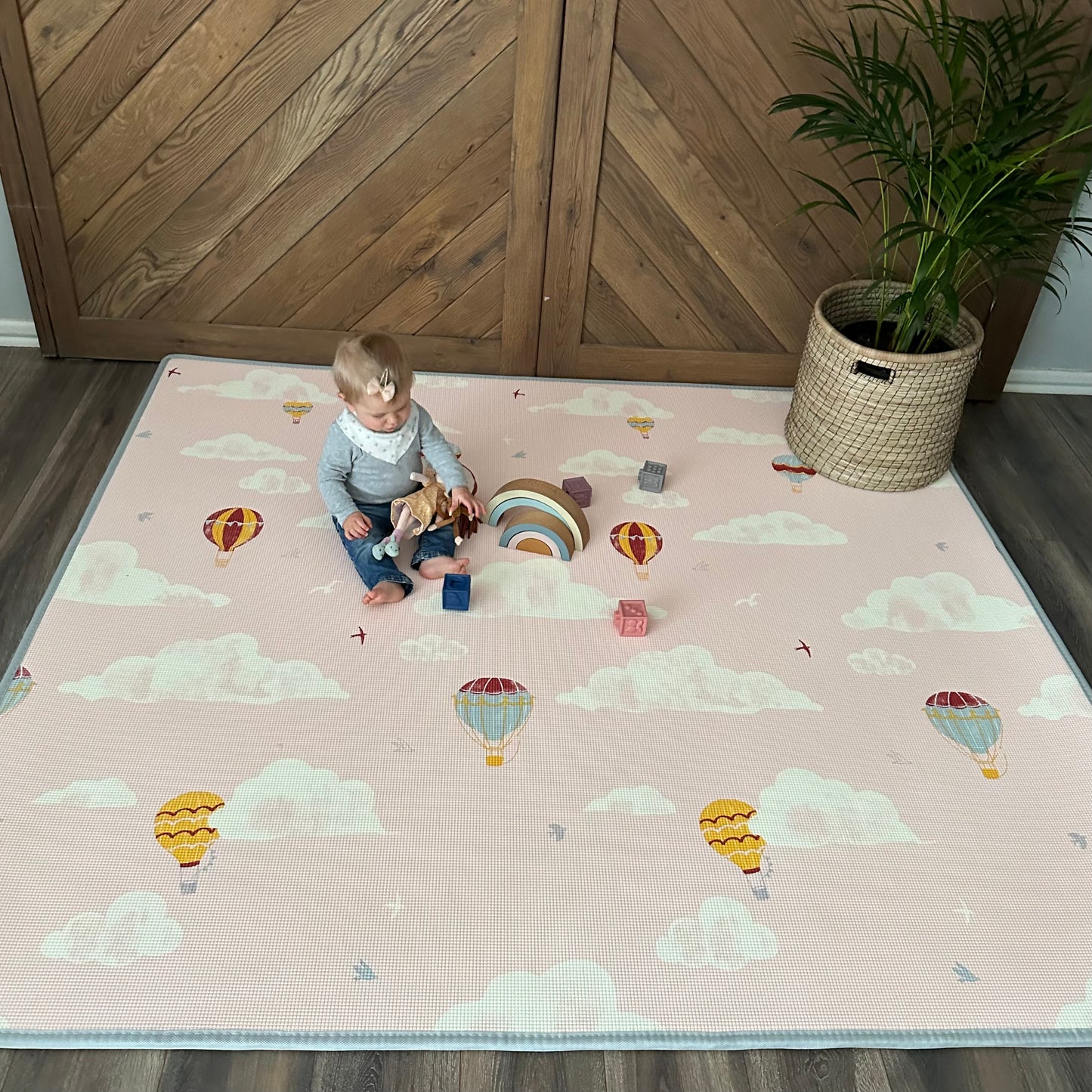 PRE-ORDER: Gingham Stone/ In the Clouds Pink Play Mat (Small)