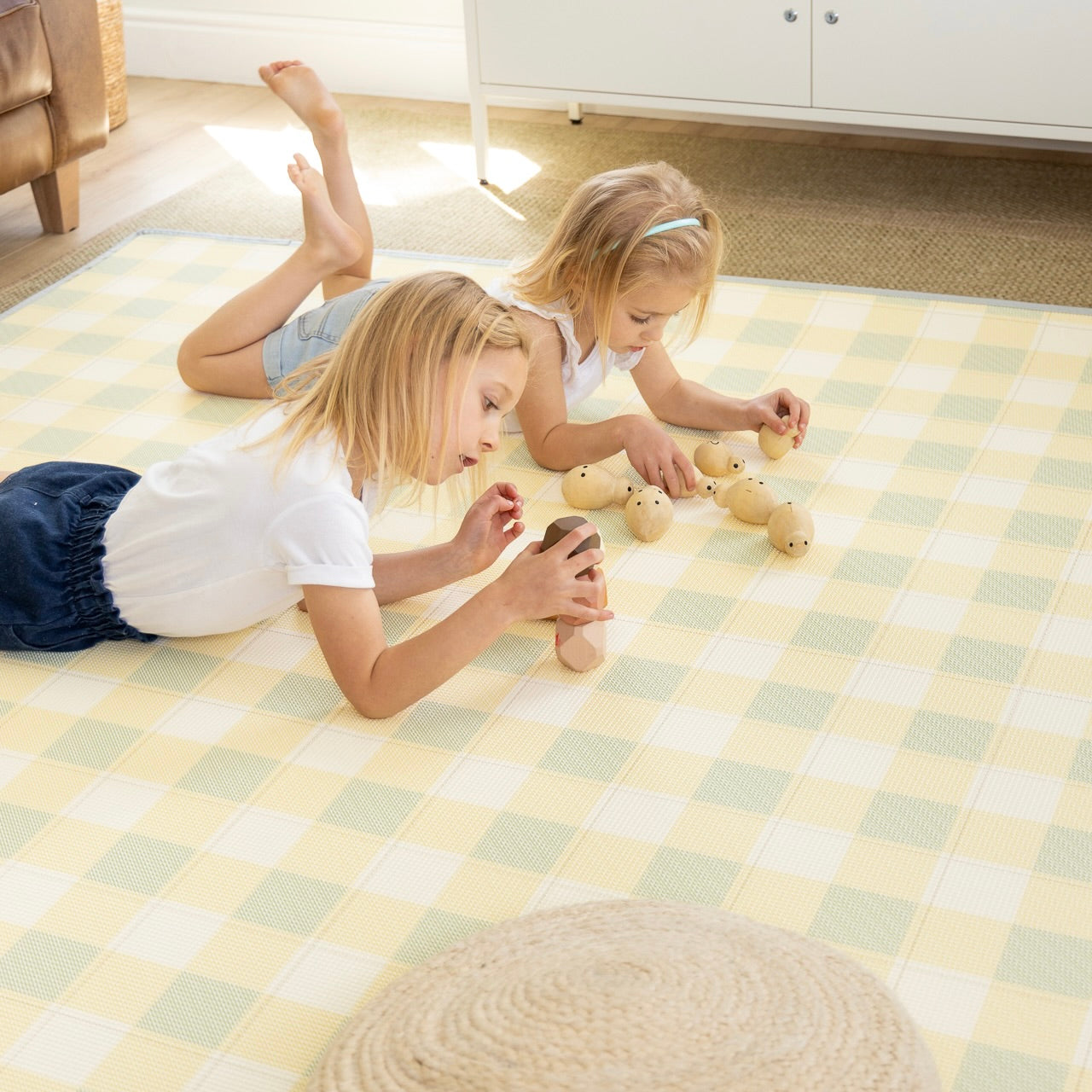 PRE-ORDER: Gingham Lemon Lime/ Dune Play mat (Small)