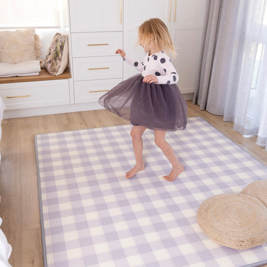 Gingham Lavender/ Car Track Play Mat