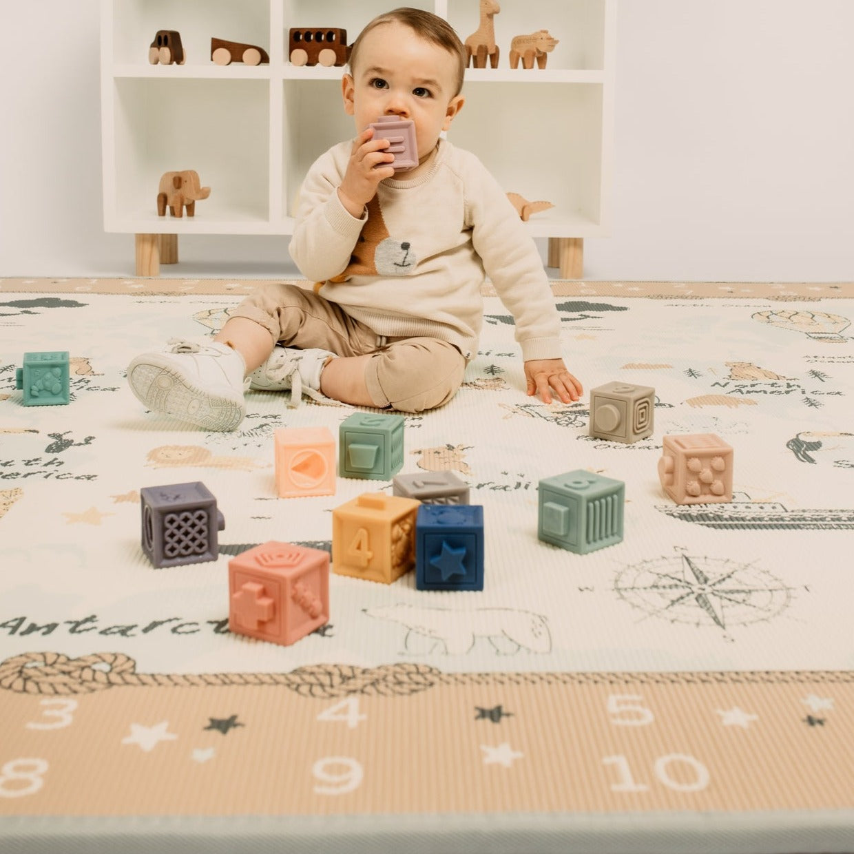 World Map / Sage Speckled Play Mat