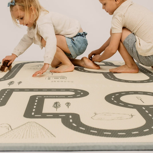 Gingham Lavender/ Car Track Play Mat