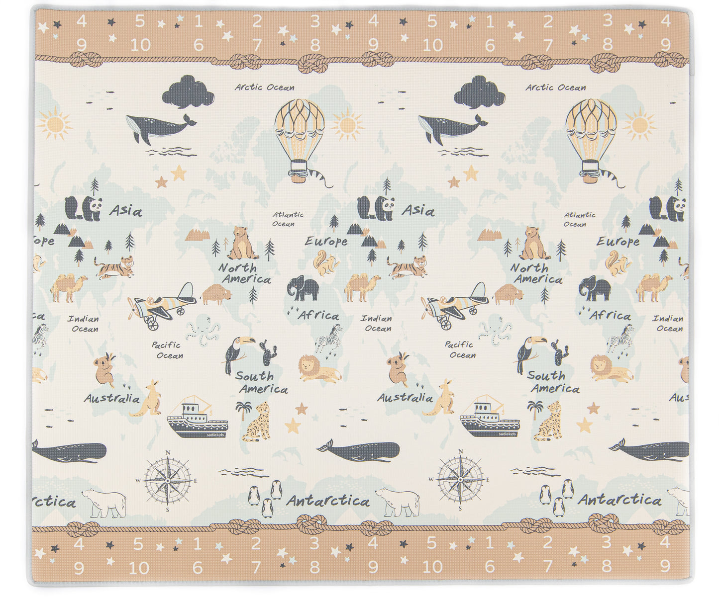 World Map/ Grey Moroccan Play Mat