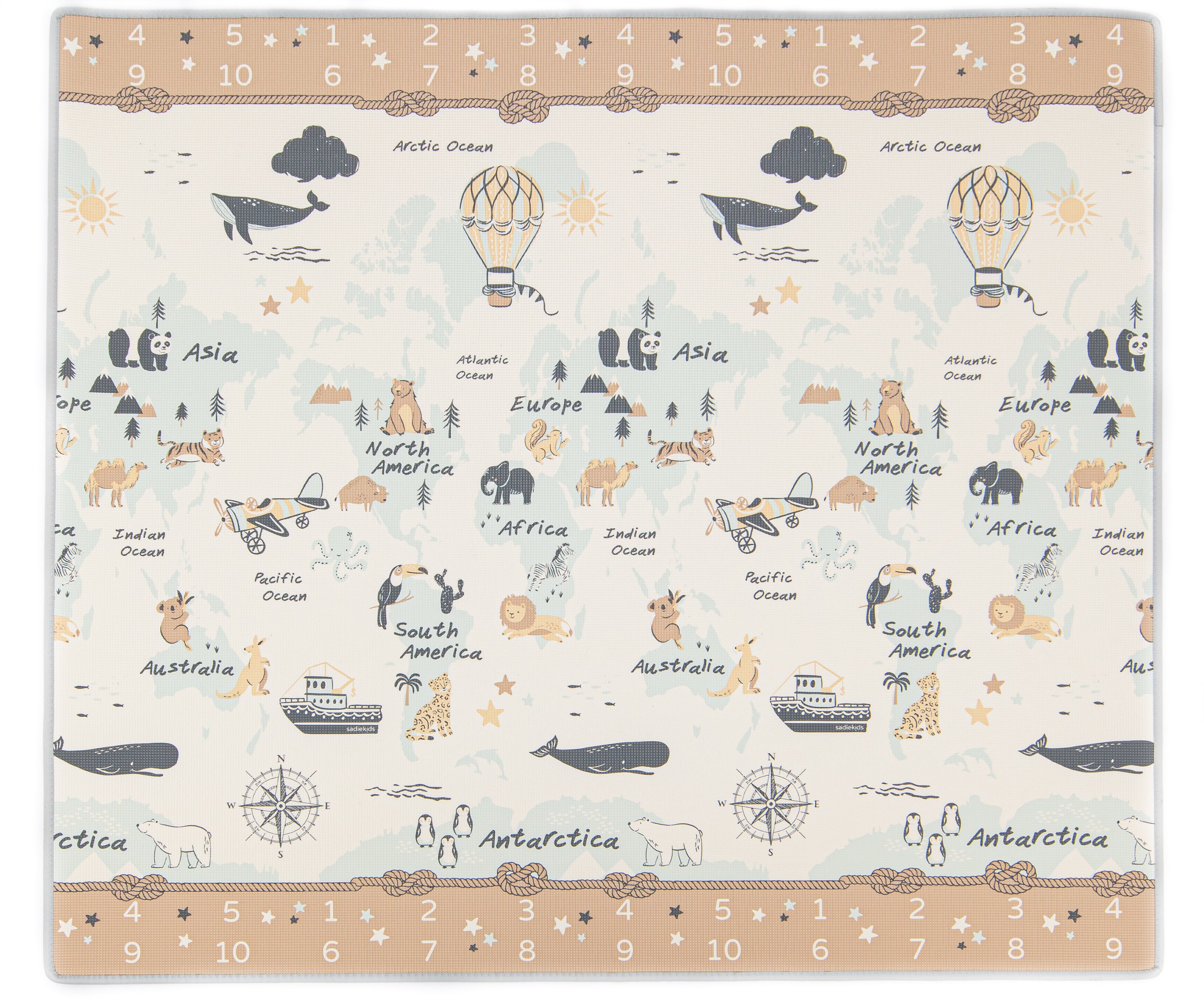 World Map/ Solid Grey Play Mat