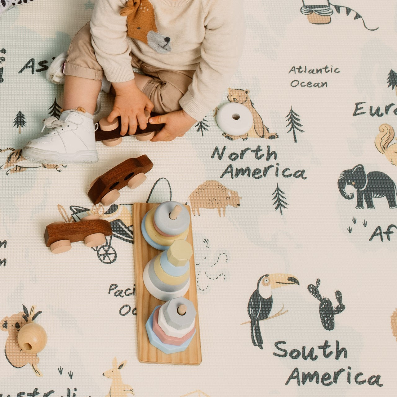 World Map/ Grey Moroccan Play Mat