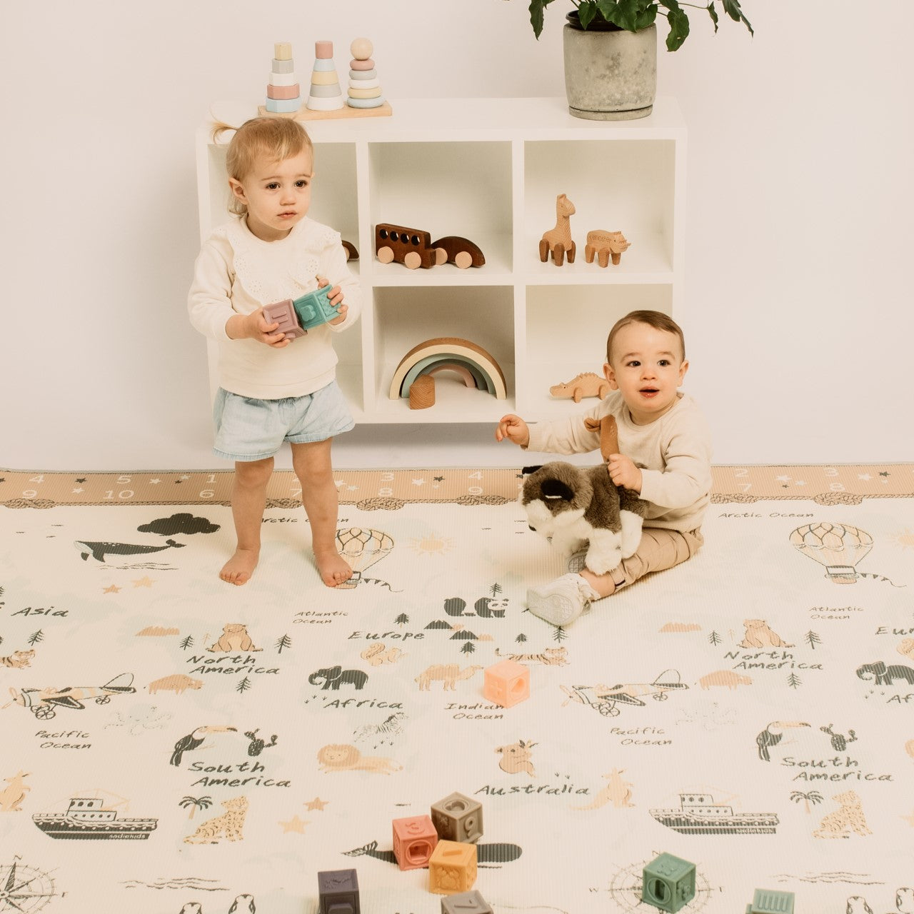 World Map/ Grey Moroccan Play Mat